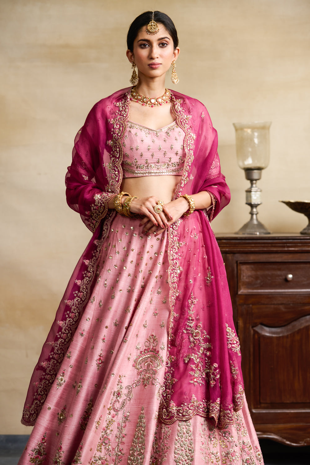 Old Rose Embroidered Lehenga Set