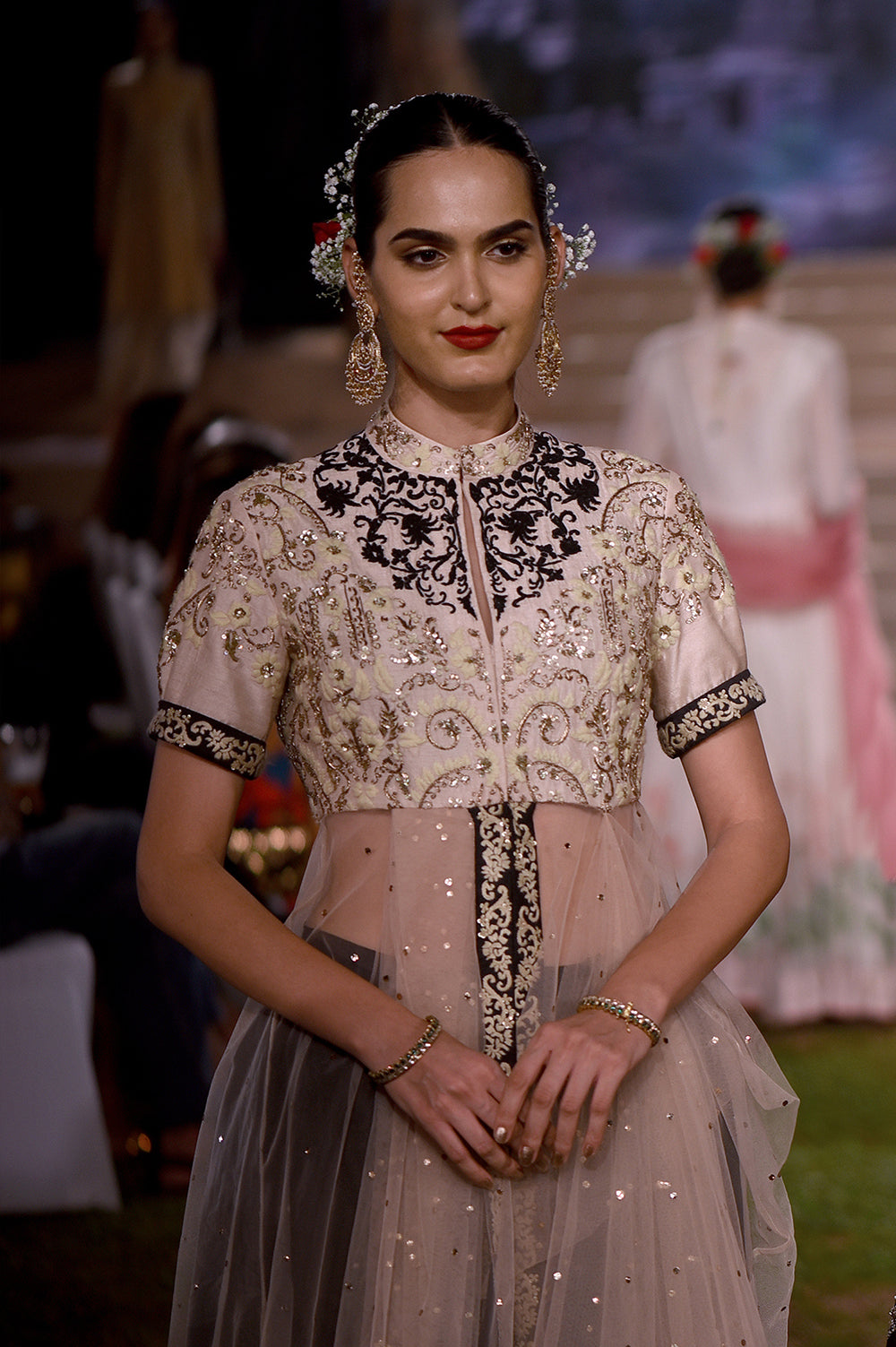 Ivory Embroidered Jacket And Dhoti Set