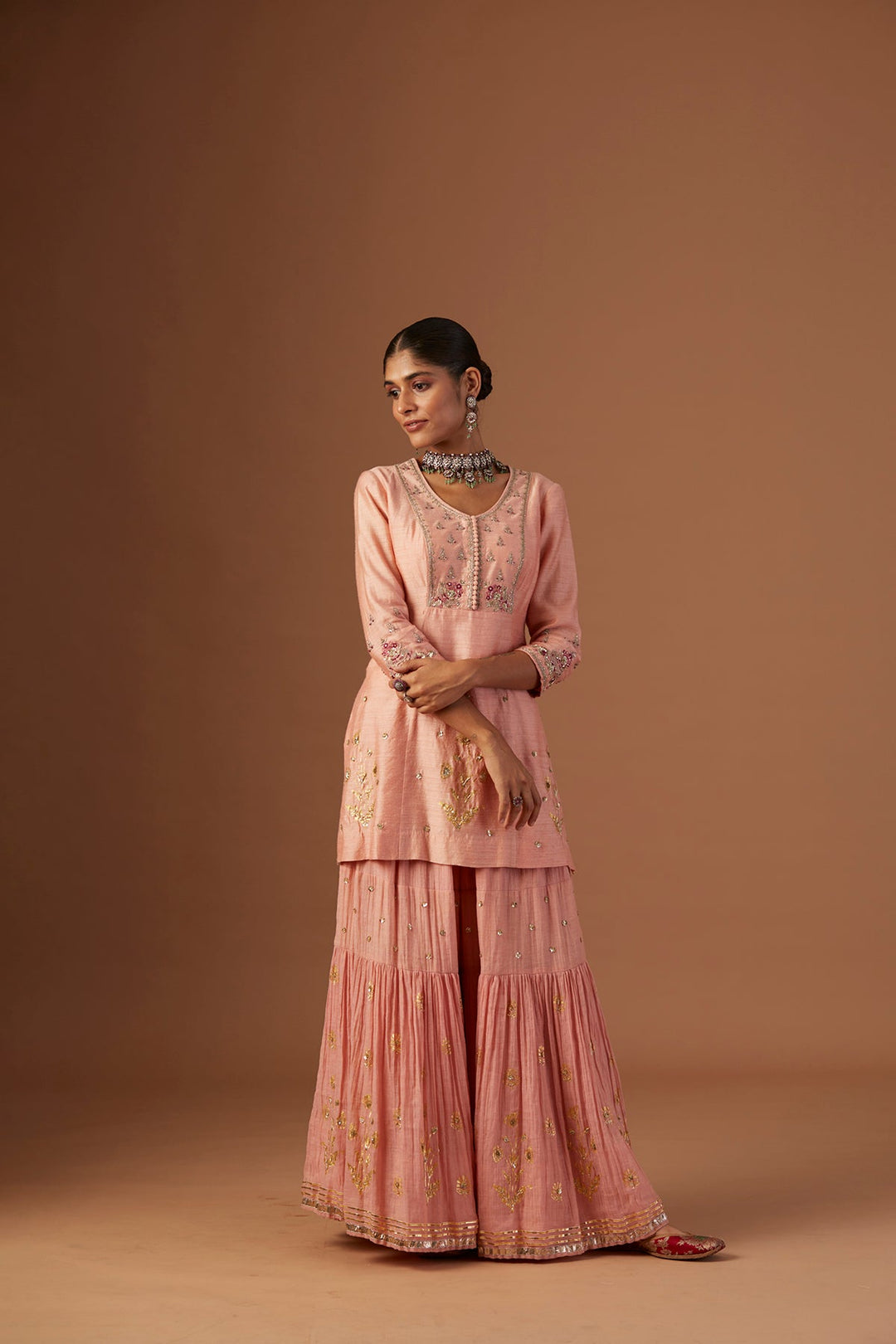 Old Rose Embroidered Kurta Set