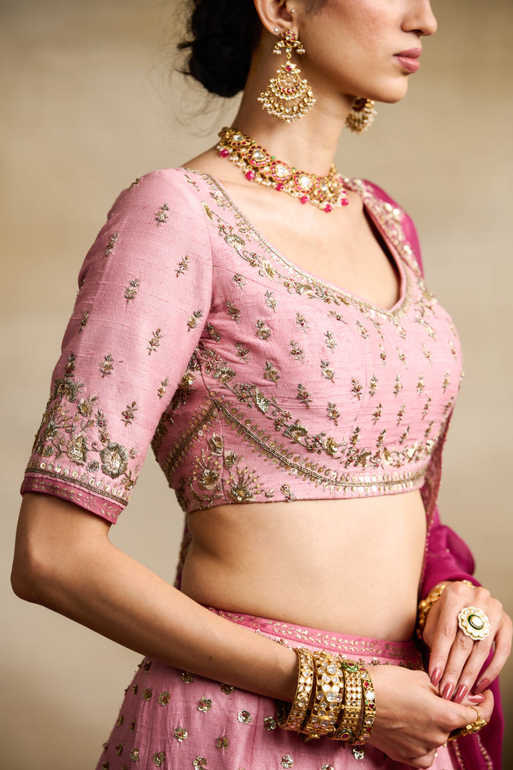 Old Rose Embroidered Lehenga Set