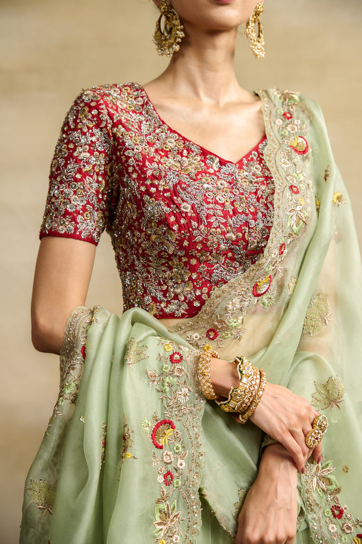 Mint Tulle Heavy Embroidered Lehanga Set