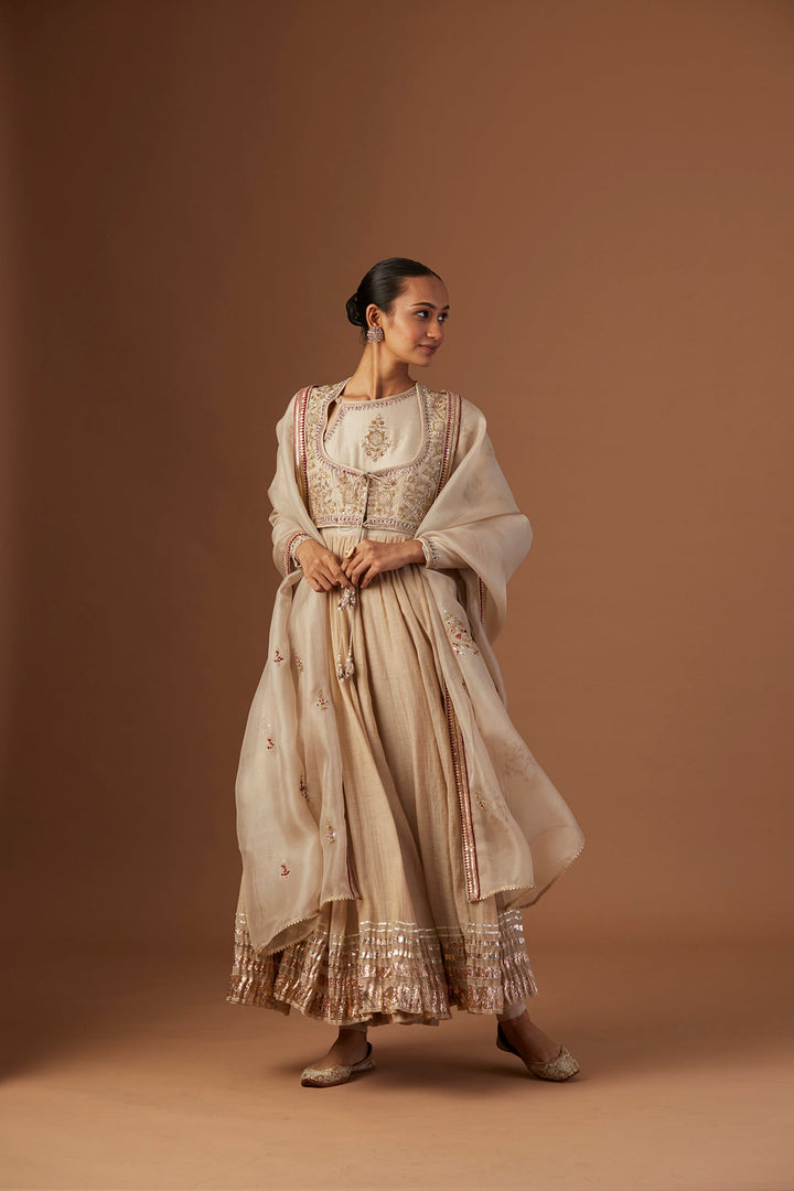 Toosh Tissue Anarkali Paired With Churidaar And Dupatta