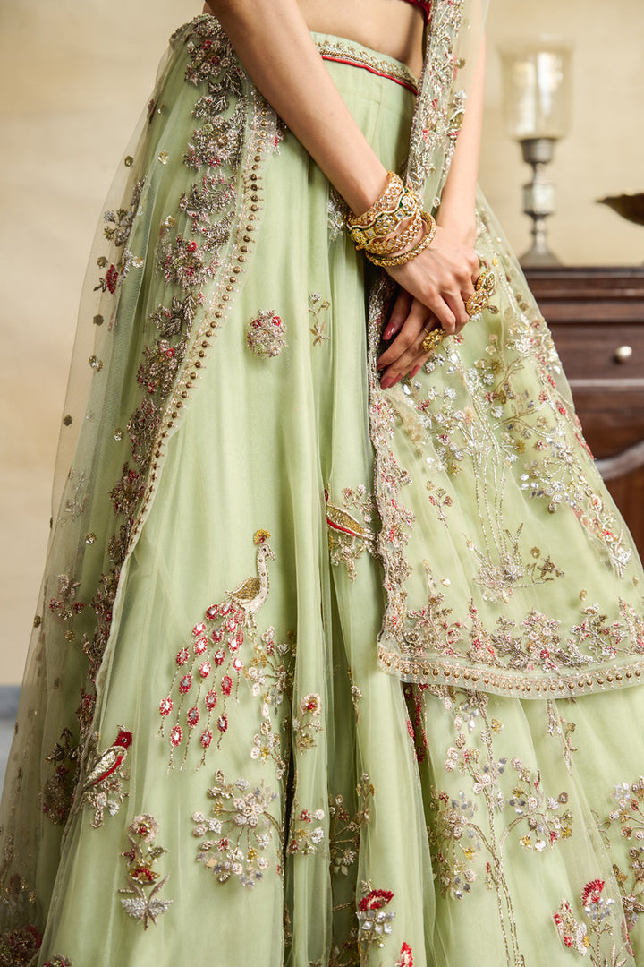 Mint Tulle Heavy Embroidered Lehanga Set