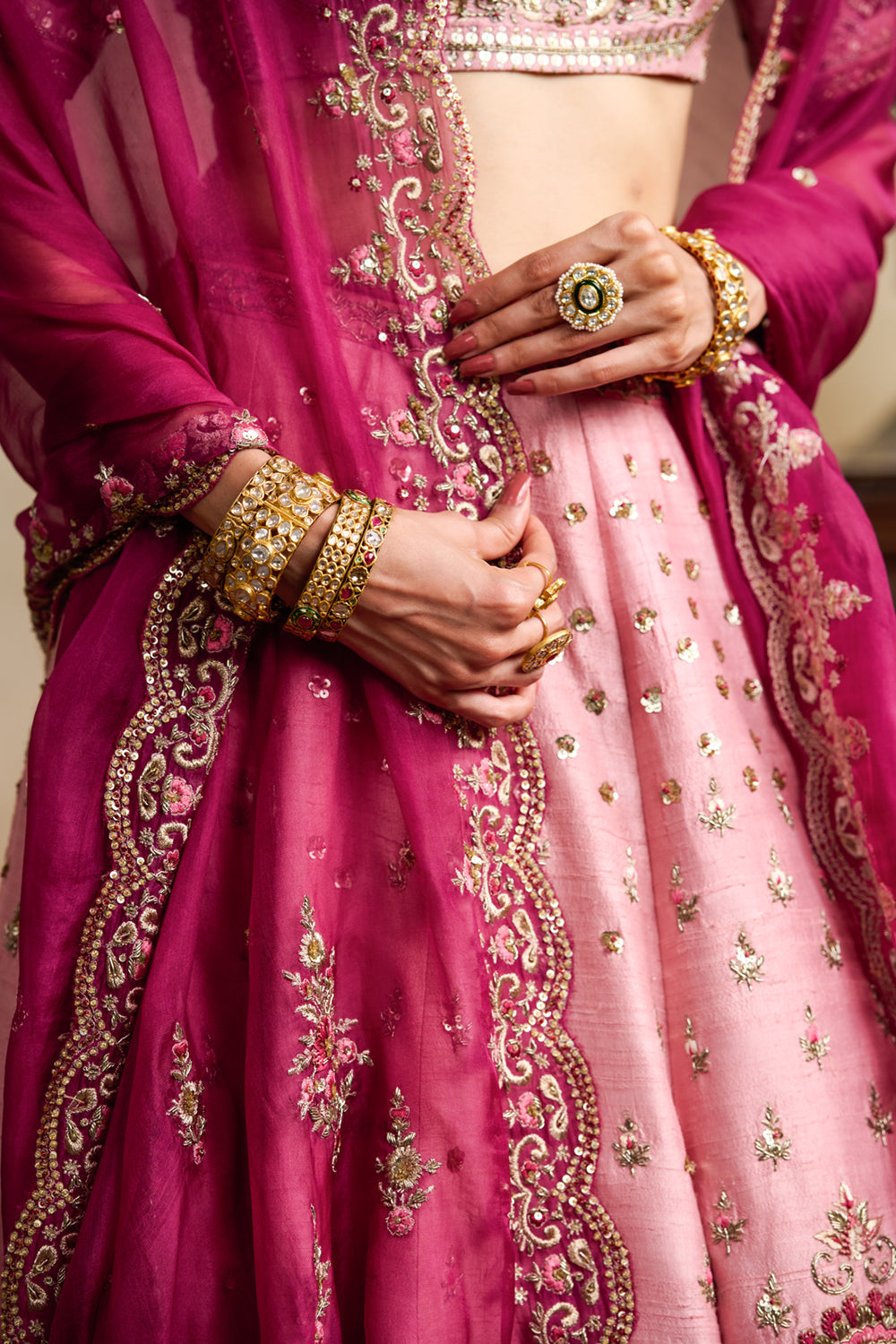 Old Rose Embroidered Lehenga Set