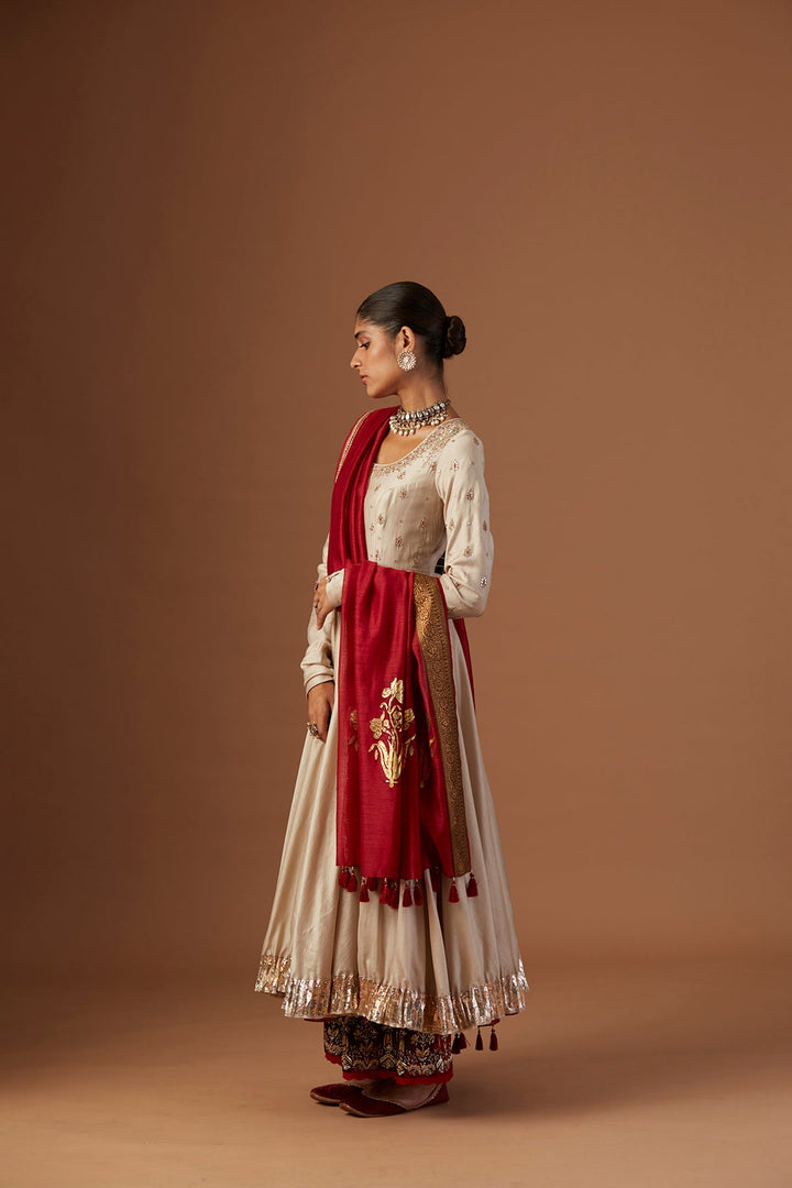 Toosh Silk Chanderi Anarkali With Toosh Emb Pants And Geo Tussar Dup