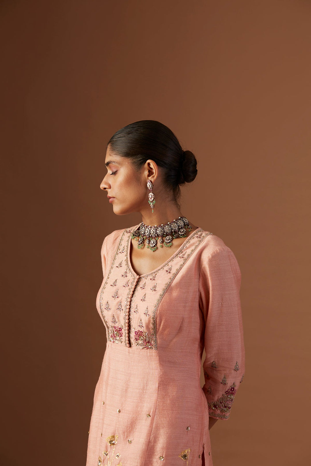 Old Rose Embroidered Kurta Set