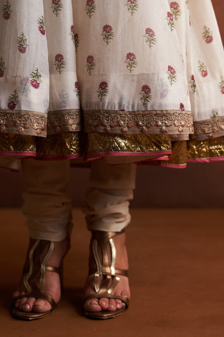 Ivory Printed Chanderi Anarkali Set