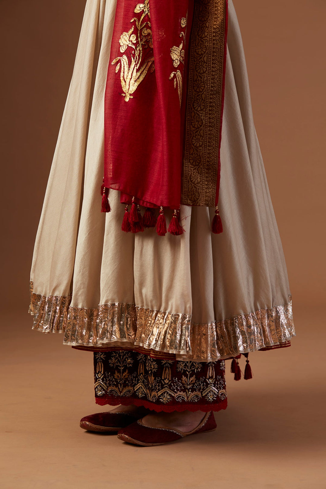 Toosh Silk Chanderi Anarkali With Toosh Emb Pants And Geo Tussar Dup