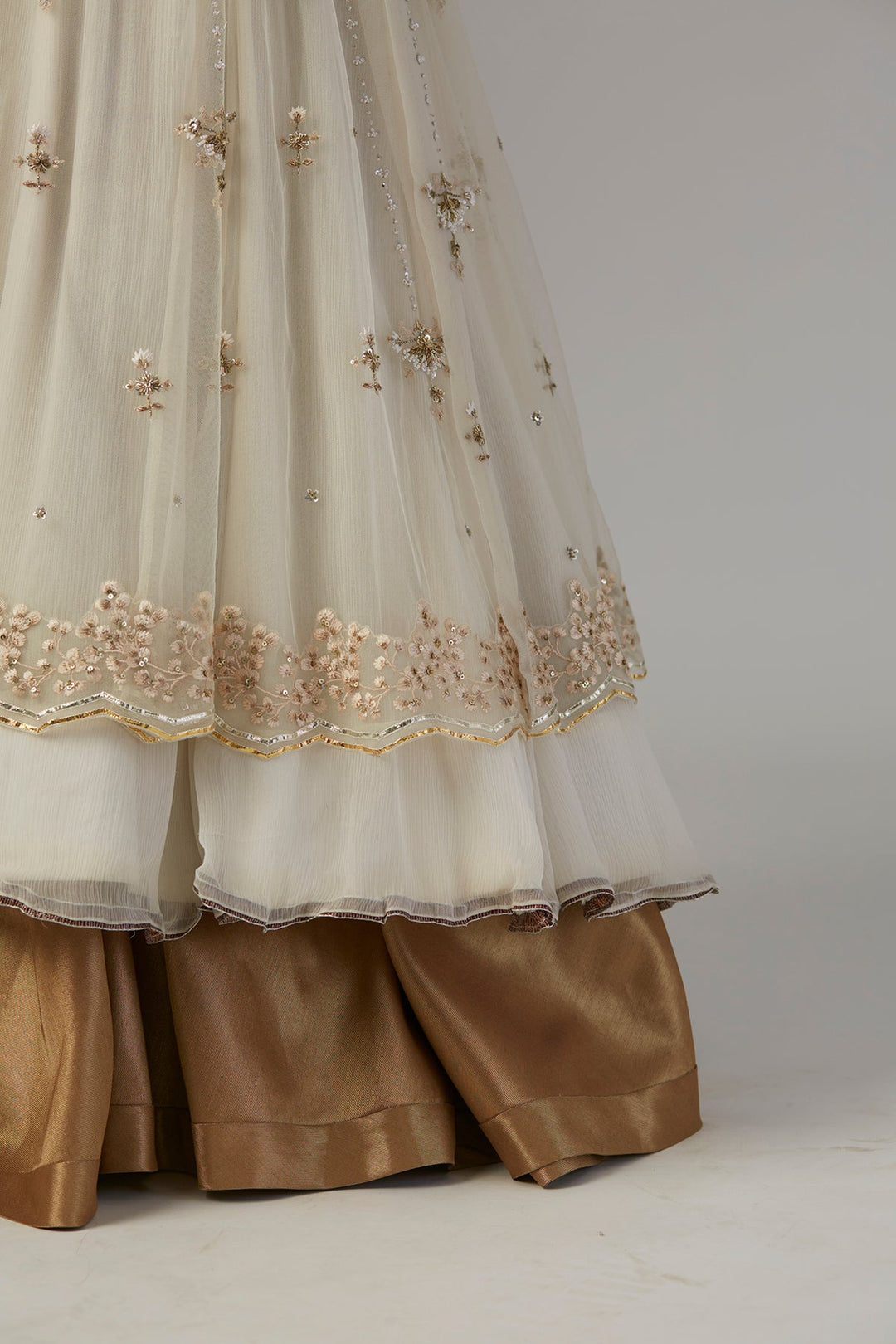 Ivory Chiffon Anarkali Paired With Tulle Net Jacket