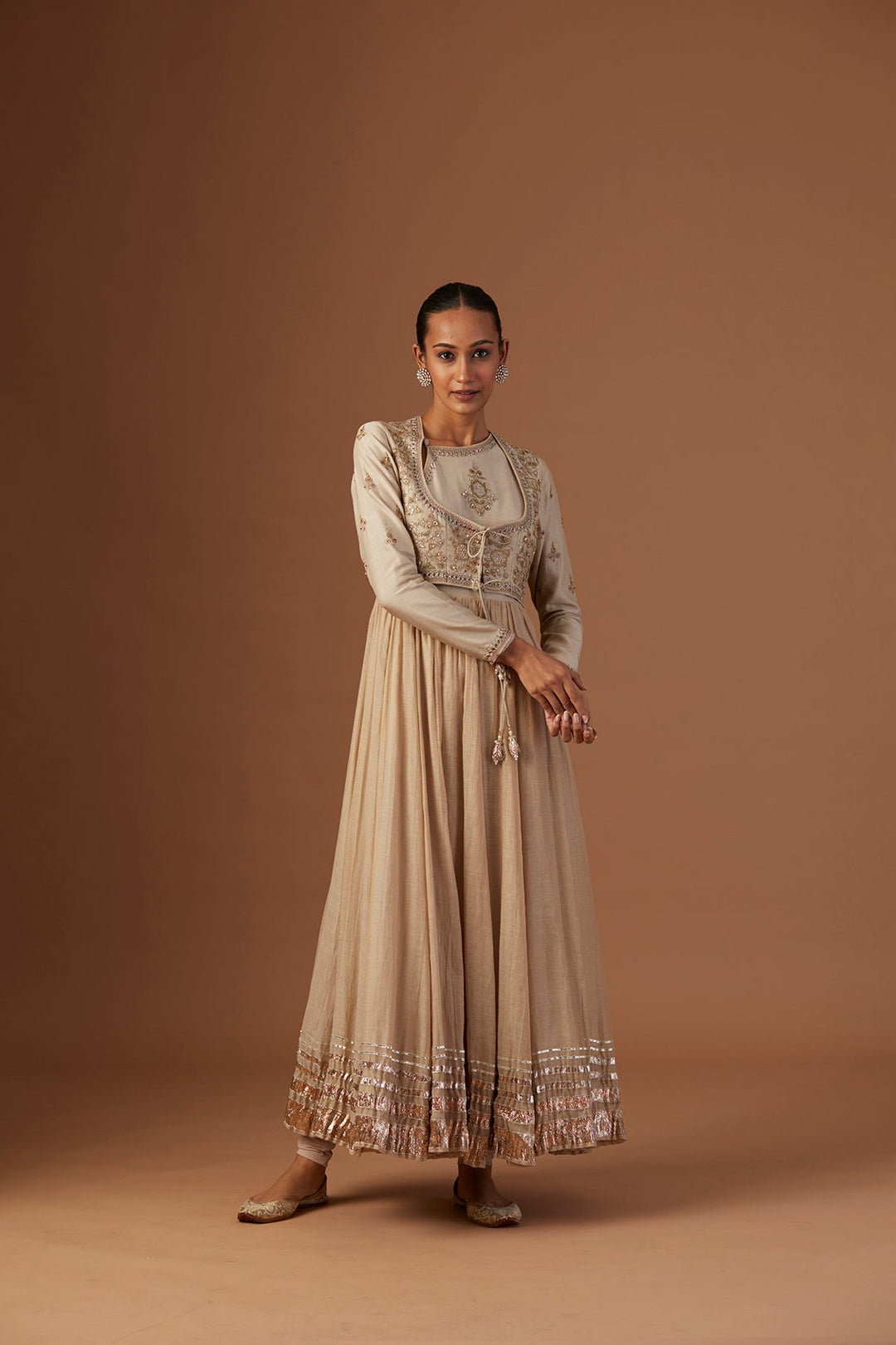 Toosh Tissue Anarkali Paired With Churidaar And Dupatta