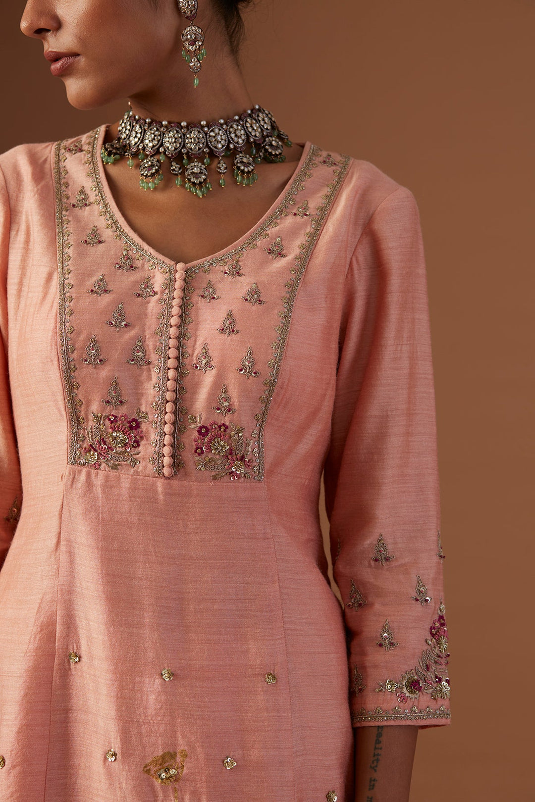 Old Rose Embroidered Kurta Set