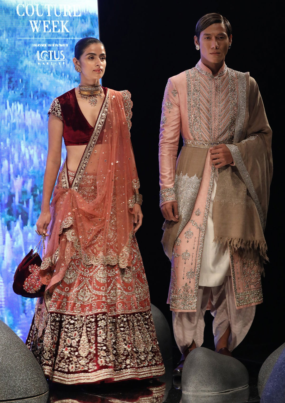 Old Rose And Ruby Embroidered Lehenga