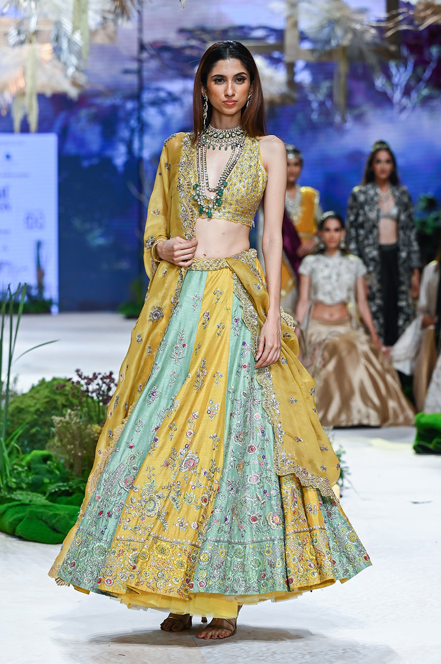 Yellow Viscose Dupion Scalloped Emb. Lehenga & Yellow Organza Emb. Dupatta