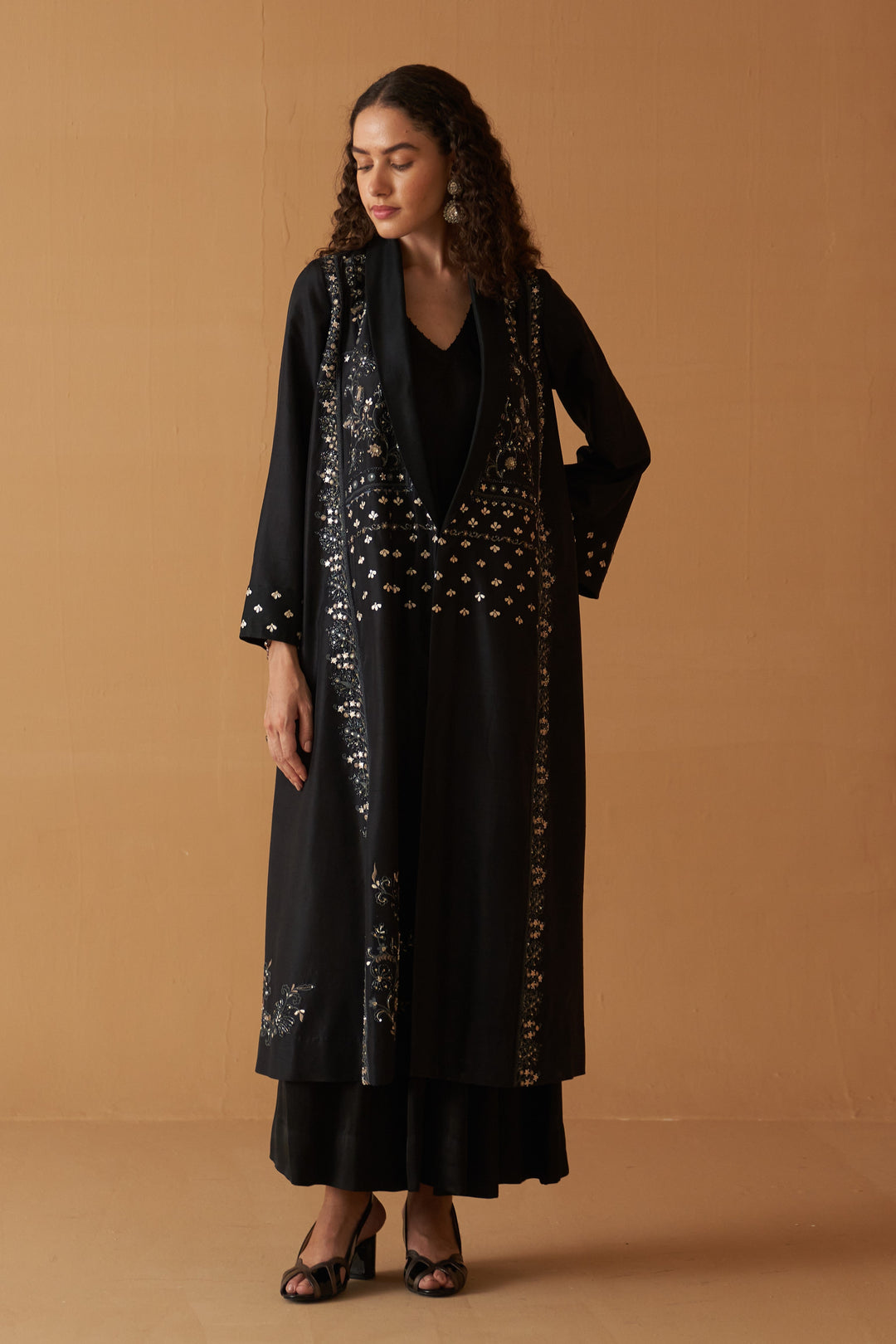 Black Summer Silk Dori  Embroidered Classic Jacket