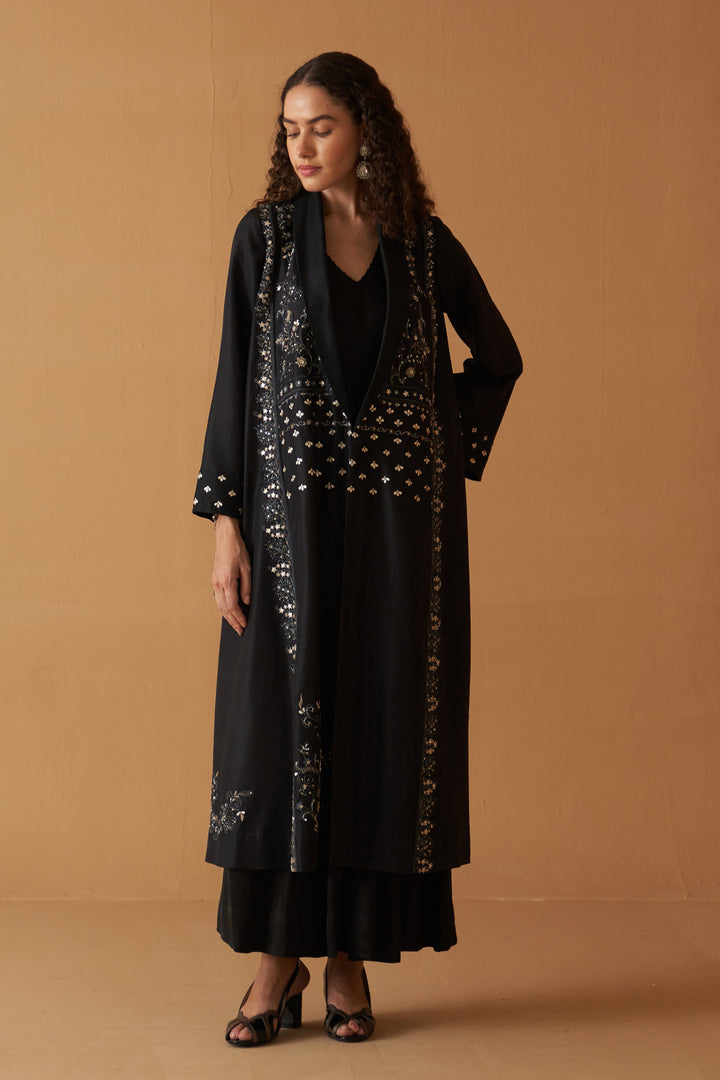 Black Summer Silk Dori  Embroidered Classic Jacket