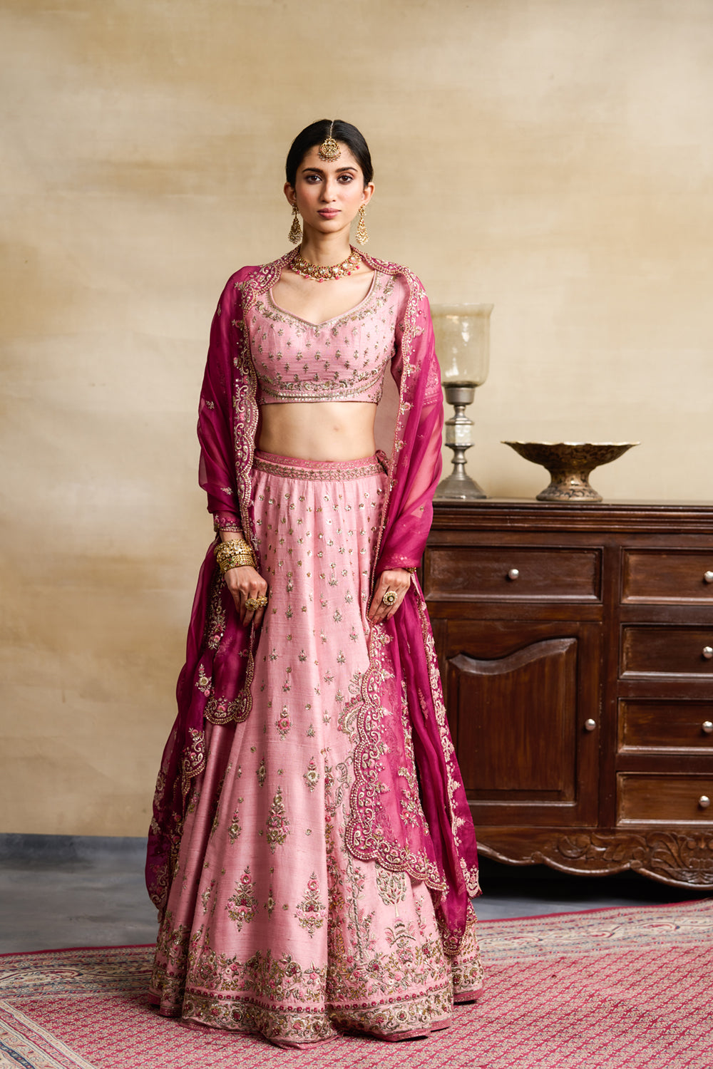 Old Rose Embroidered Lehenga Set