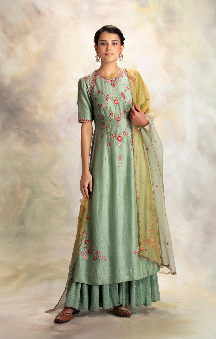 Fascinating Sage Green Embroidered Kurta Set