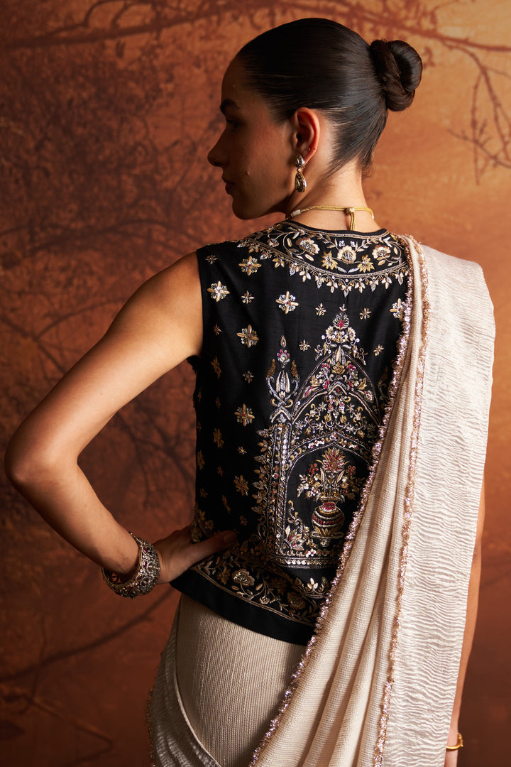 Black Dupion Embroidered Koti  (1 PC)