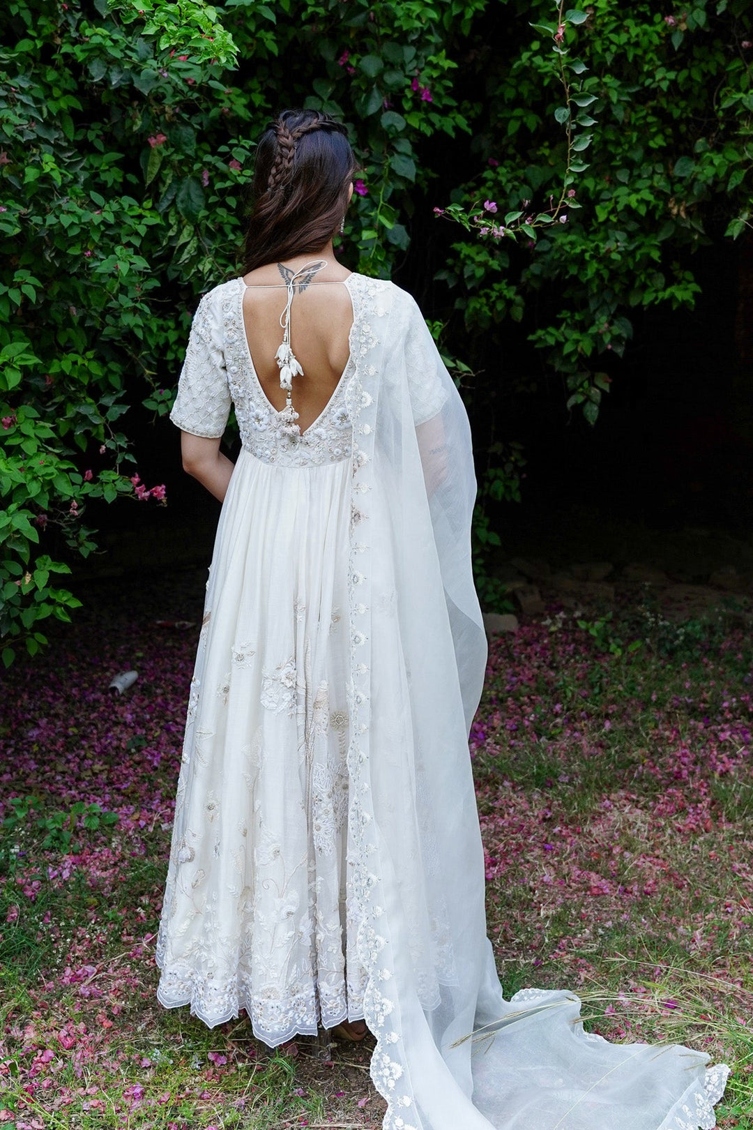 Ivory Embroidered Anarkali With Churidaar & Silk Organza Dupatta