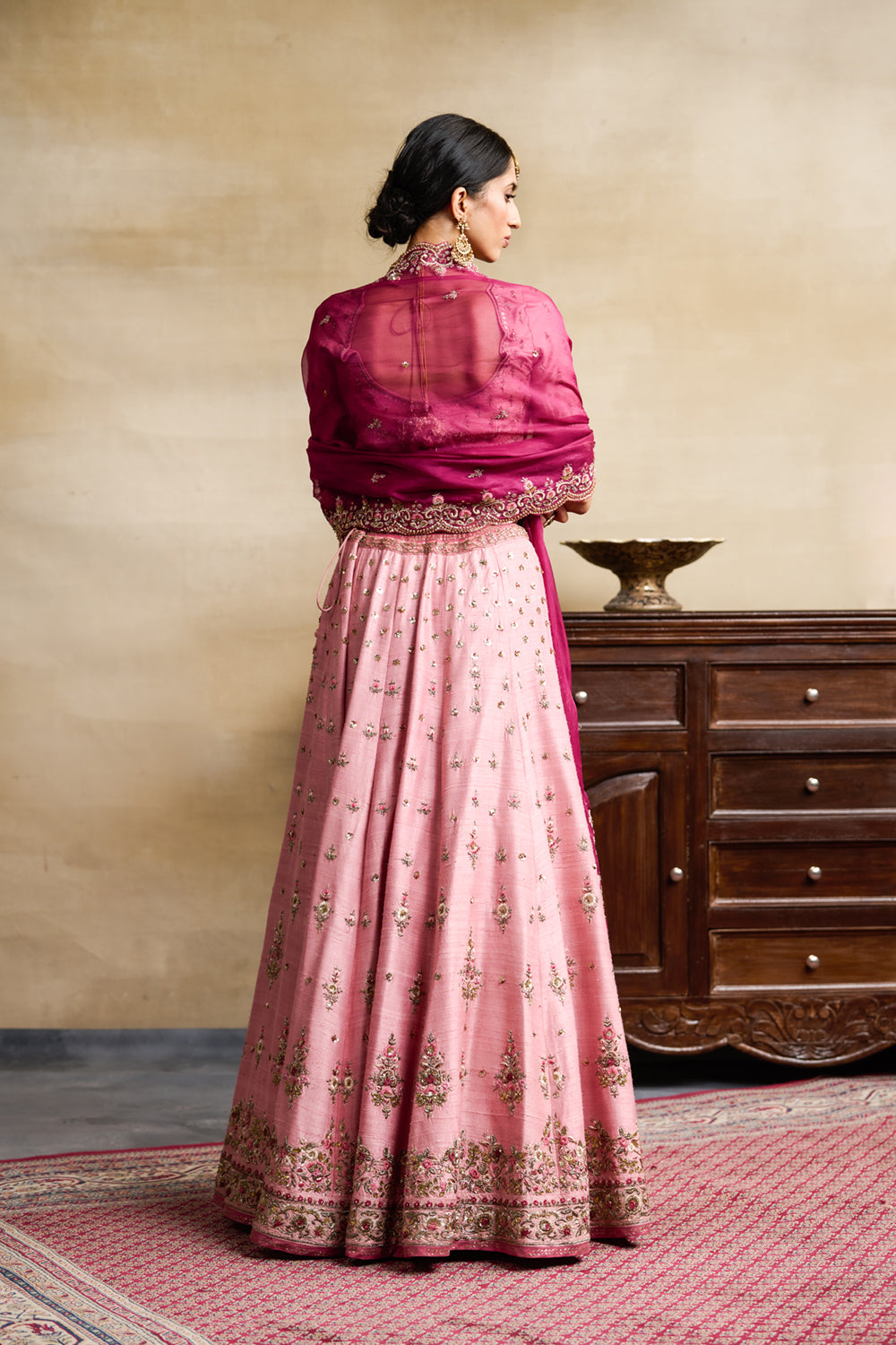 Old Rose Embroidered Lehenga Set