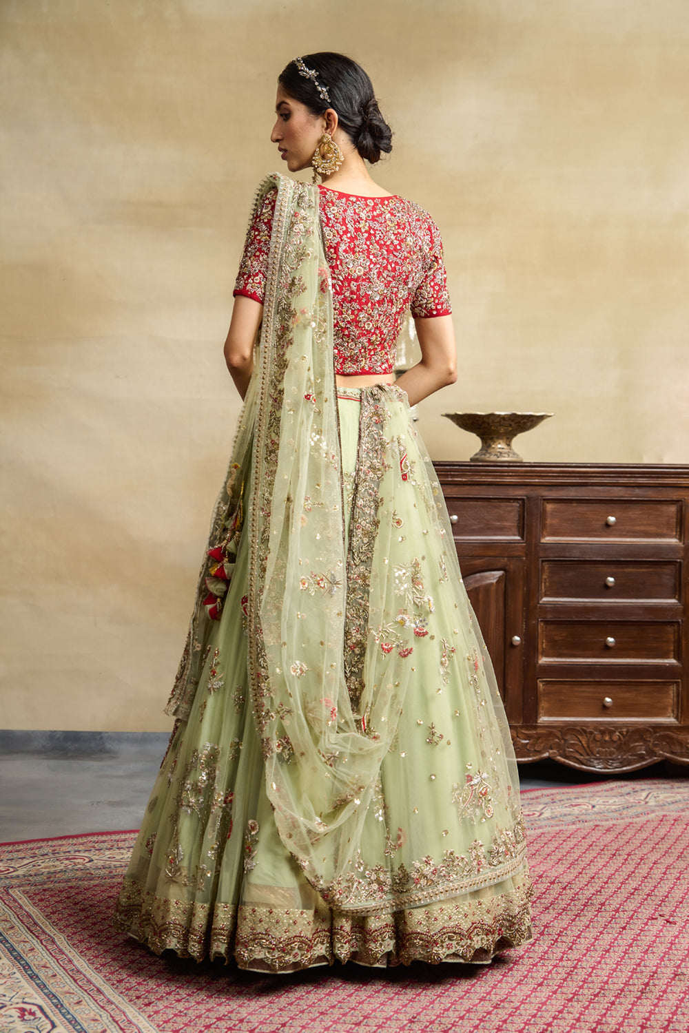 Mint Tulle Heavy Embroidered Lehanga Set