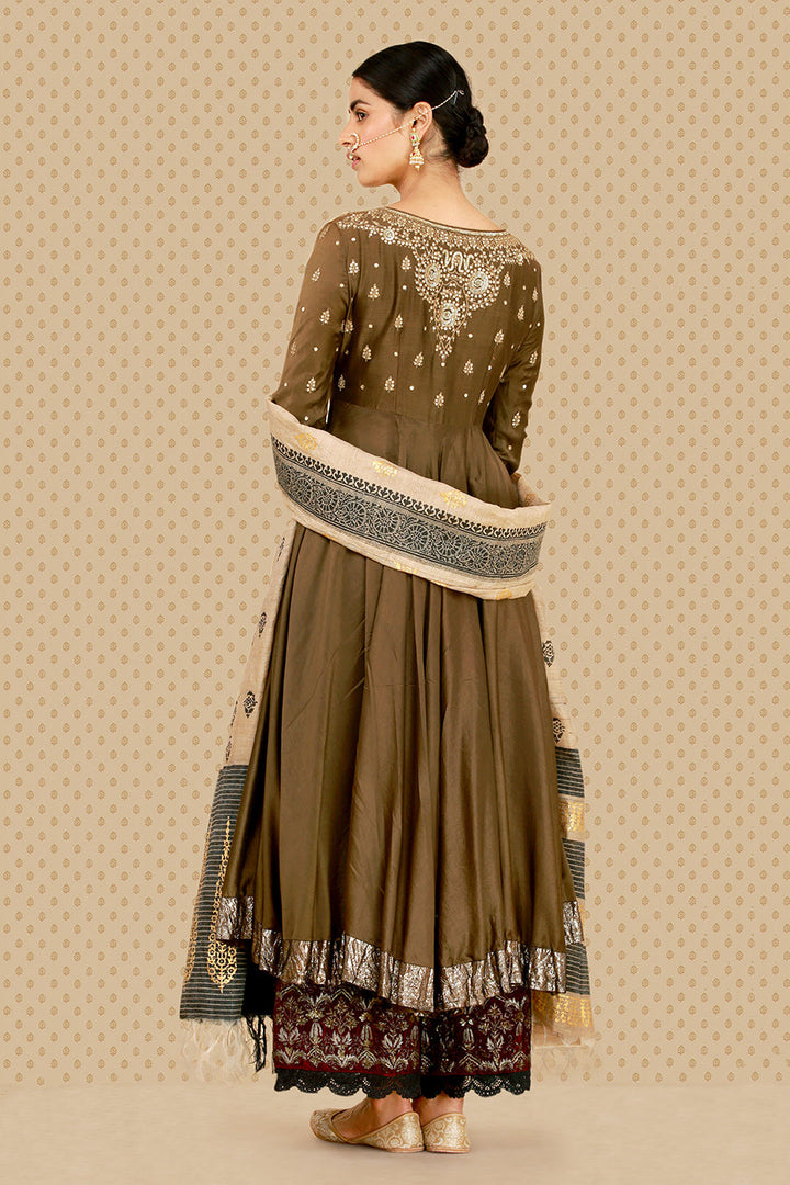 Elegant Embroidered Anarkali Kurta, Izhaar & Dupatta Set