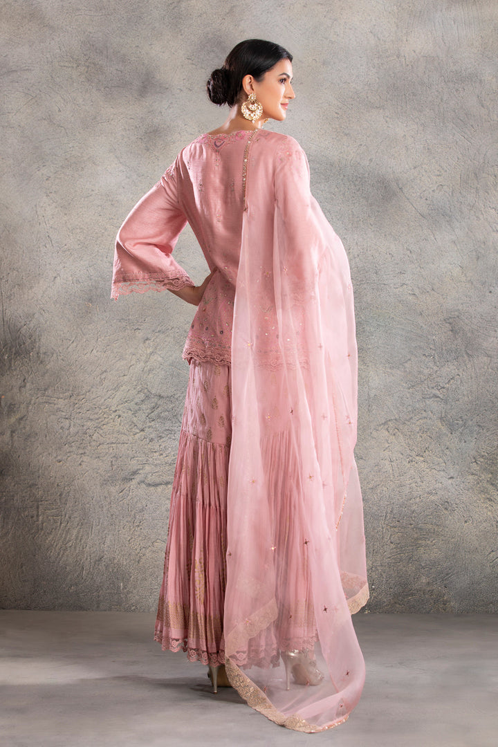 Old Rose Kurti With Sharara And Matching Dupatta