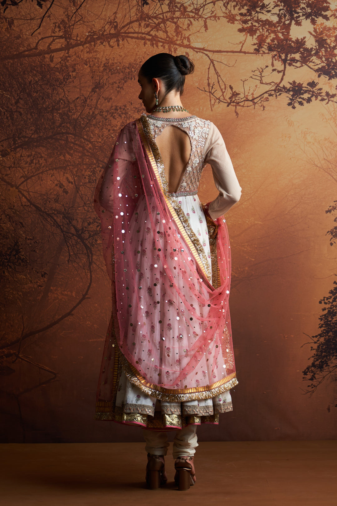 Ivory Printed Chanderi Anarkali Set