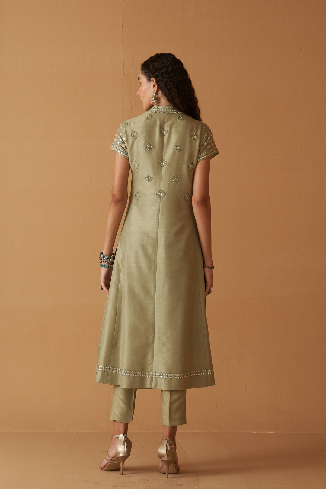 Sage Green  Silk Embroidered Jacket & Sage Green Dupion Pants