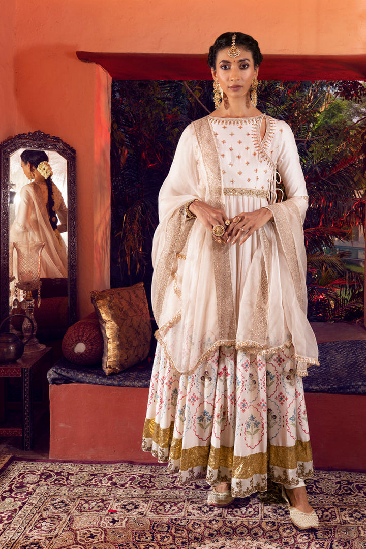 Laxmi-S Marble Silk Chanderi Inlay Printed Anarkali Set