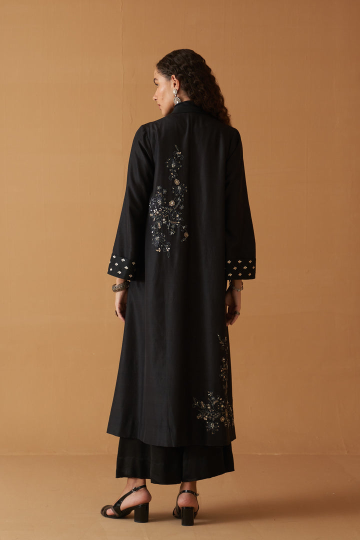 Black Summer Silk Dori  Embroidered Classic Jacket