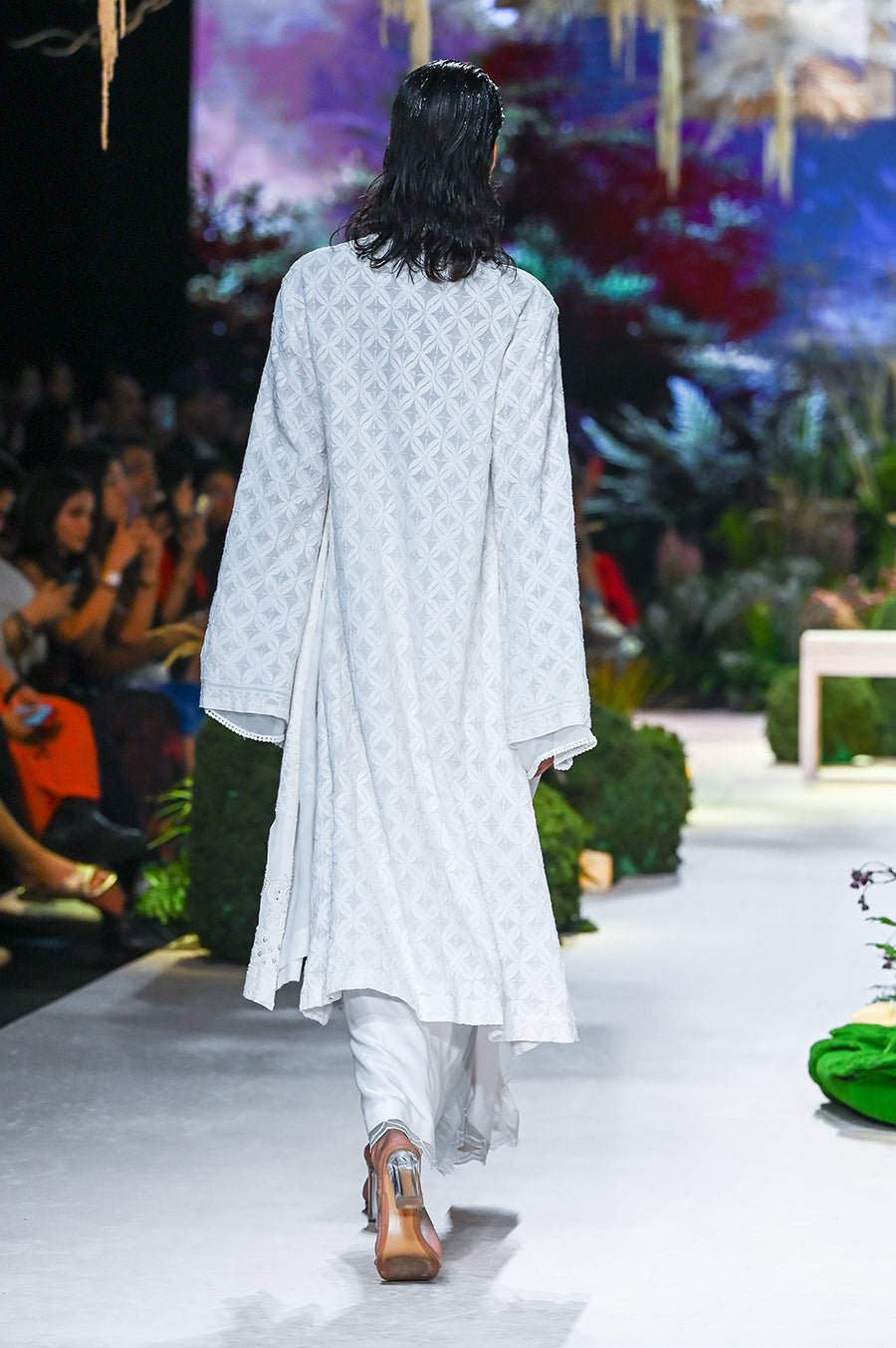 Toosh Emb. Bodysuit With Ivory Mushroo Drape Skirt And Ivory Chikankari Cape