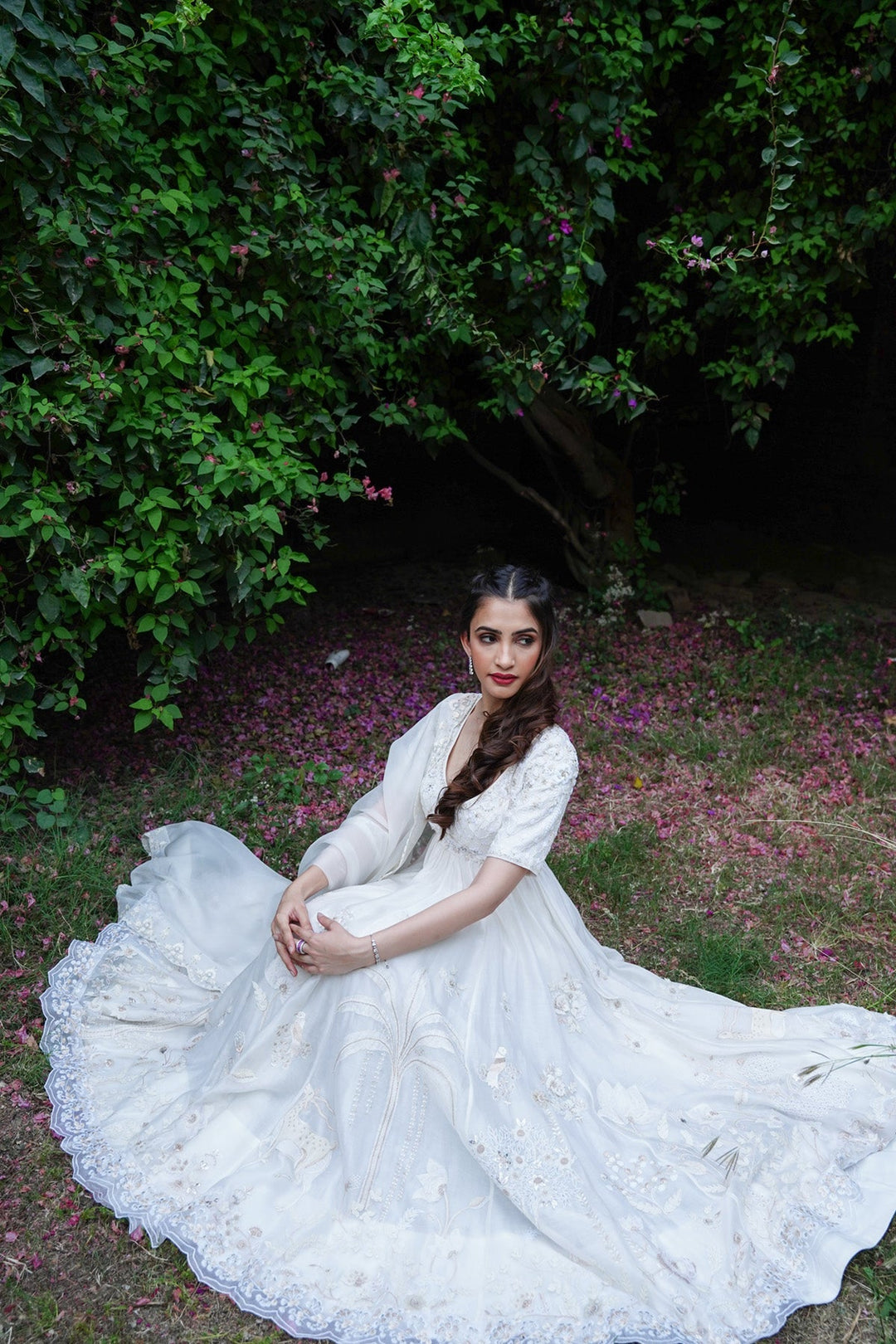 Ivory Embroidered Anarkali With Churidaar & Silk Organza Dupatta