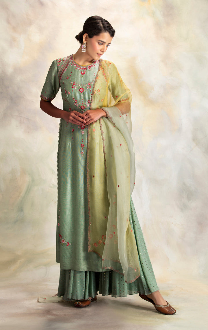 Fascinating Sage Green Embroidered Kurta Set