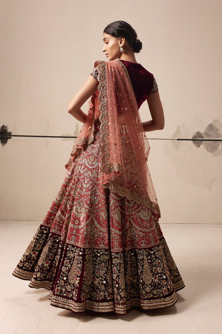 Old Rose And Ruby Embroidered Lehenga