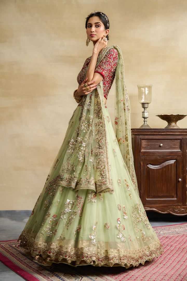 Mint Tulle Heavy Embroidered Lehanga Set