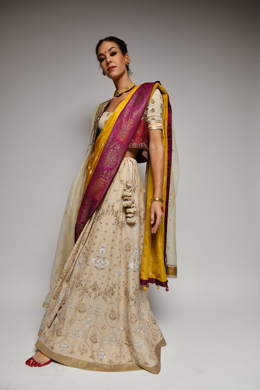 Chandan Silk Tissue Embroidered Lehenga