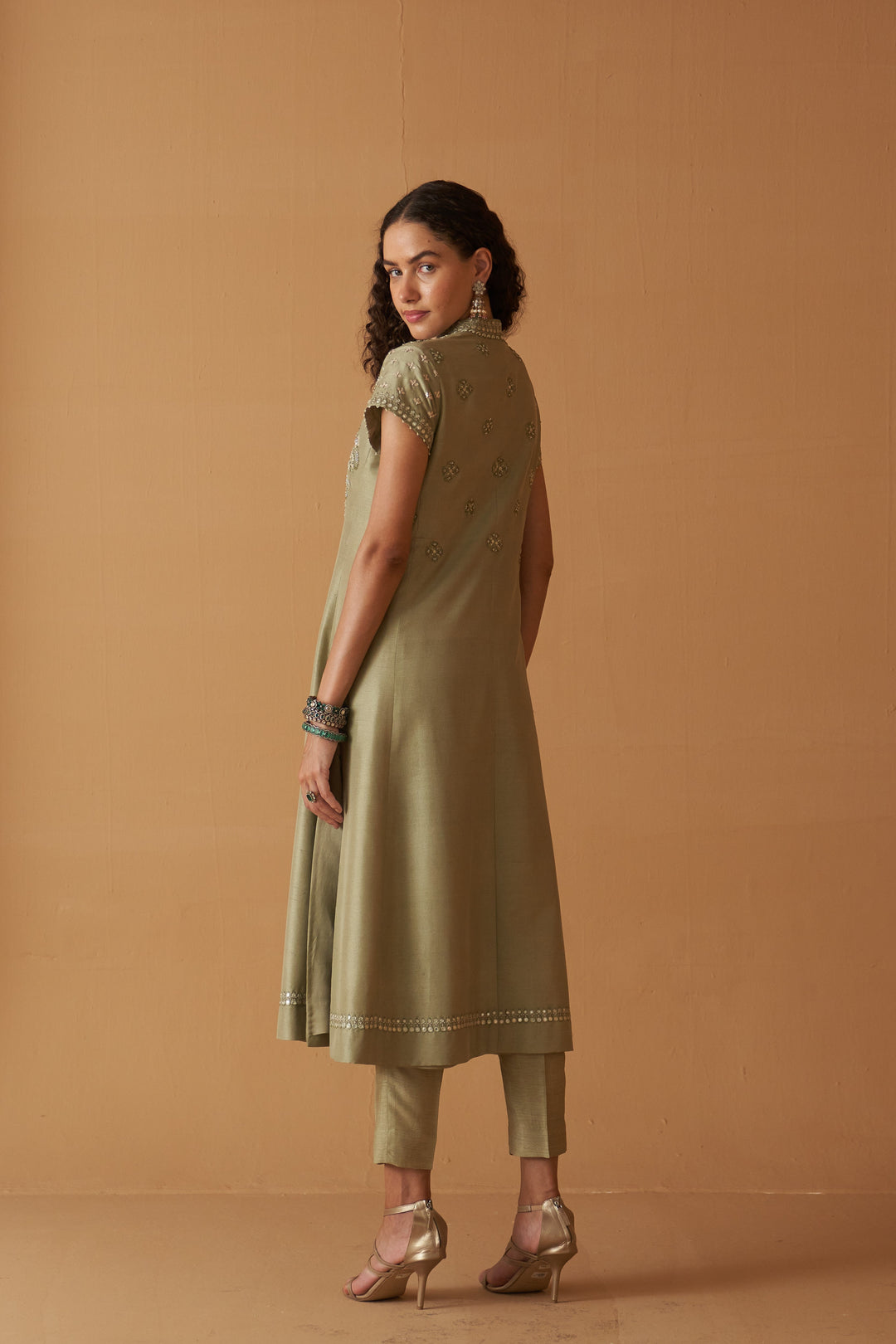 Sage Green  Silk Embroidered Jacket & Sage Green Dupion Pants