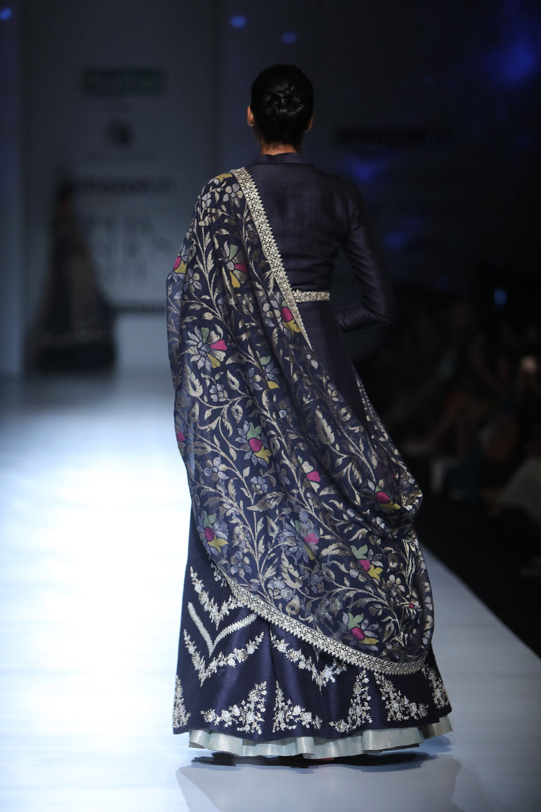 Indigo Embroidered Jacket With Kurta & Dupatta