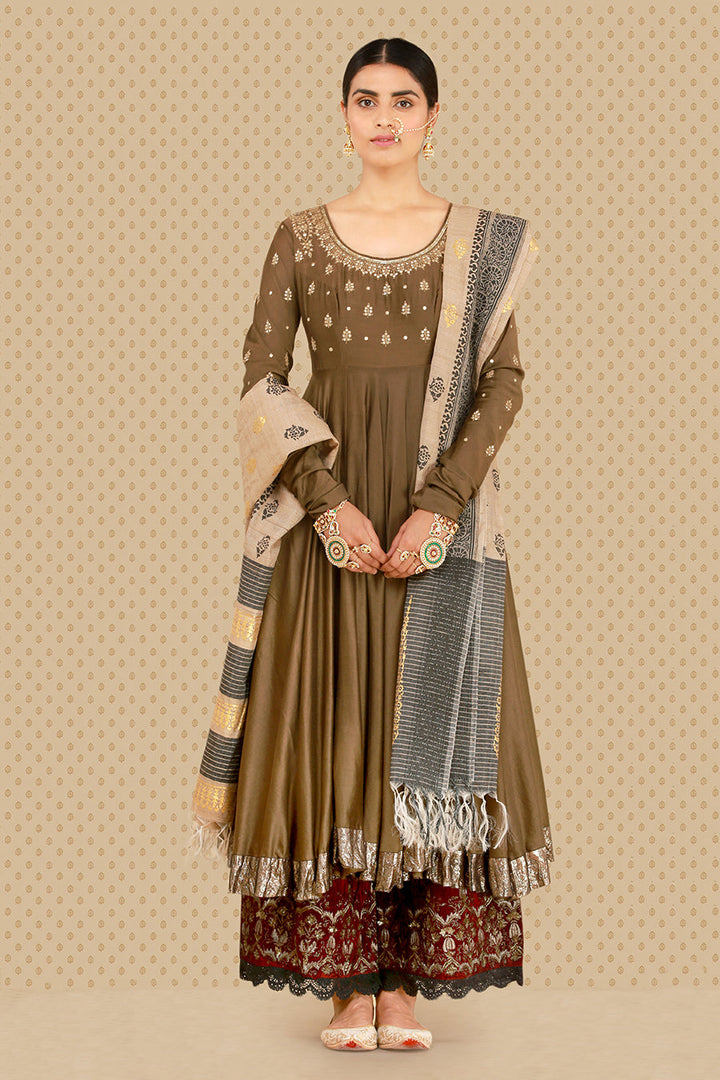 Elegant Embroidered Anarkali Kurta, Izhaar & Dupatta Set