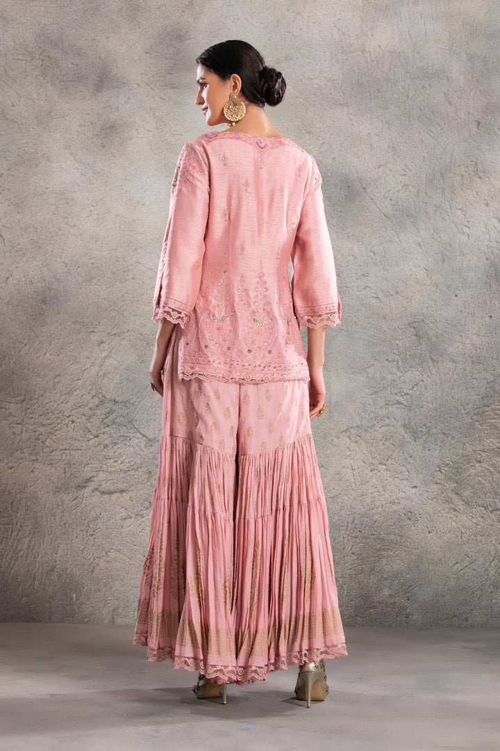 Old Rose Kurti With Sharara And Matching Dupatta