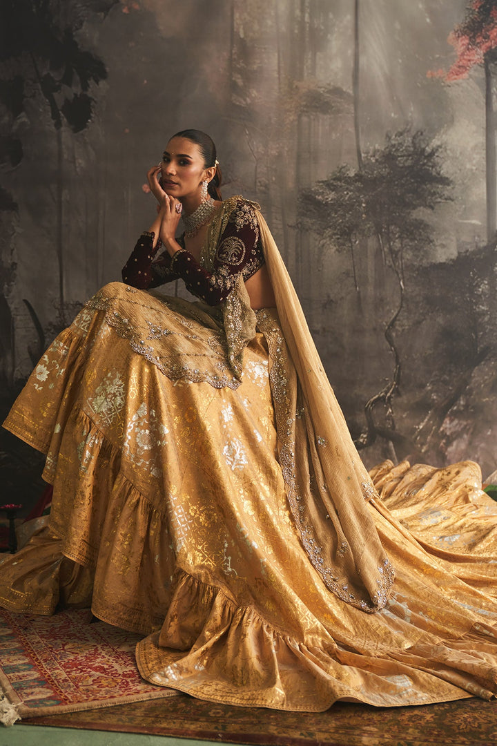 Gold Tissue Foil Printed Lehengawith Crino (1 PC)