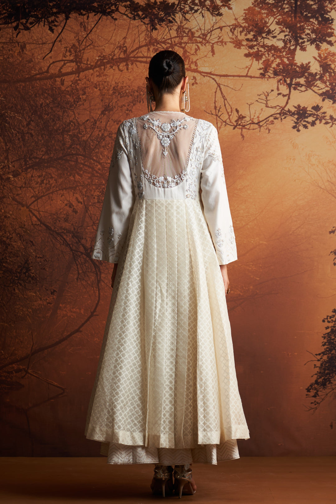 Ivory Embroidered Cutwork Woven Double Layer Angrakha Set