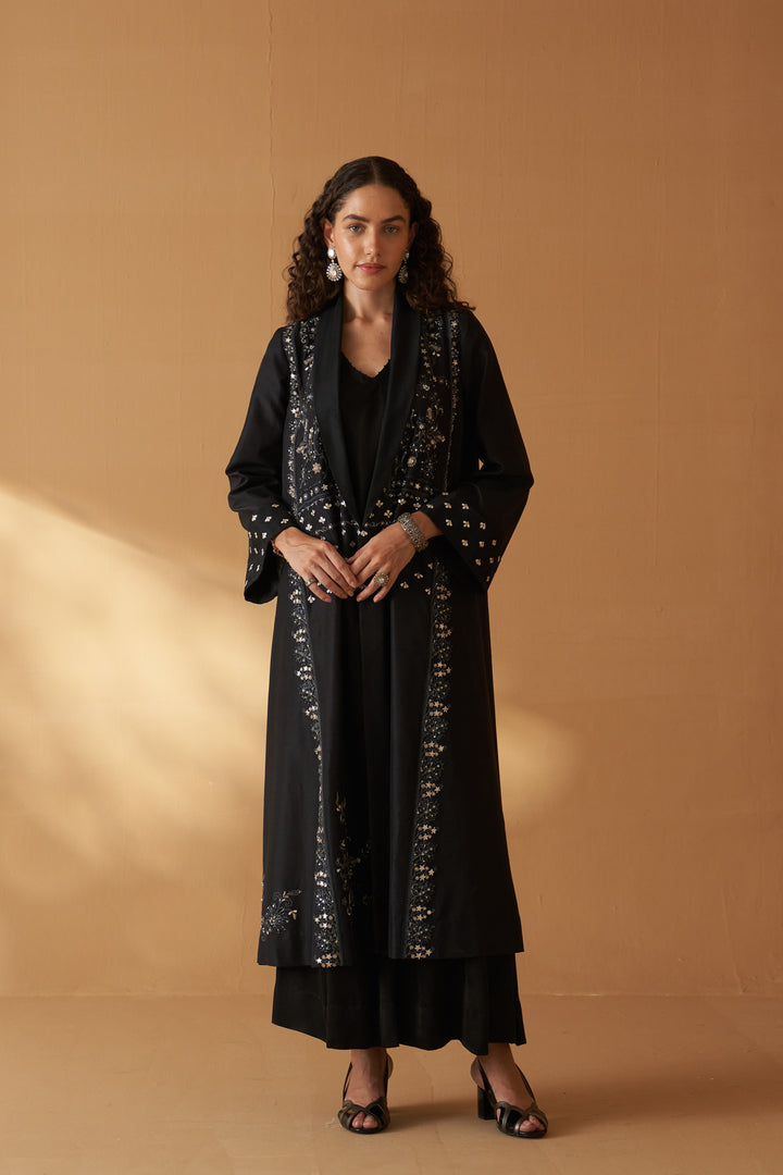 Black Summer Silk Dori  Embroidered Classic Jacket