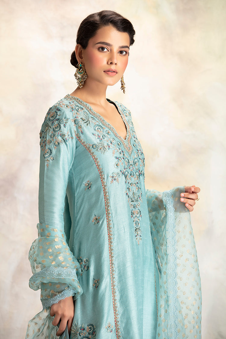 Enticing Aqua Multicolour Floral Embroidered Kurta Set