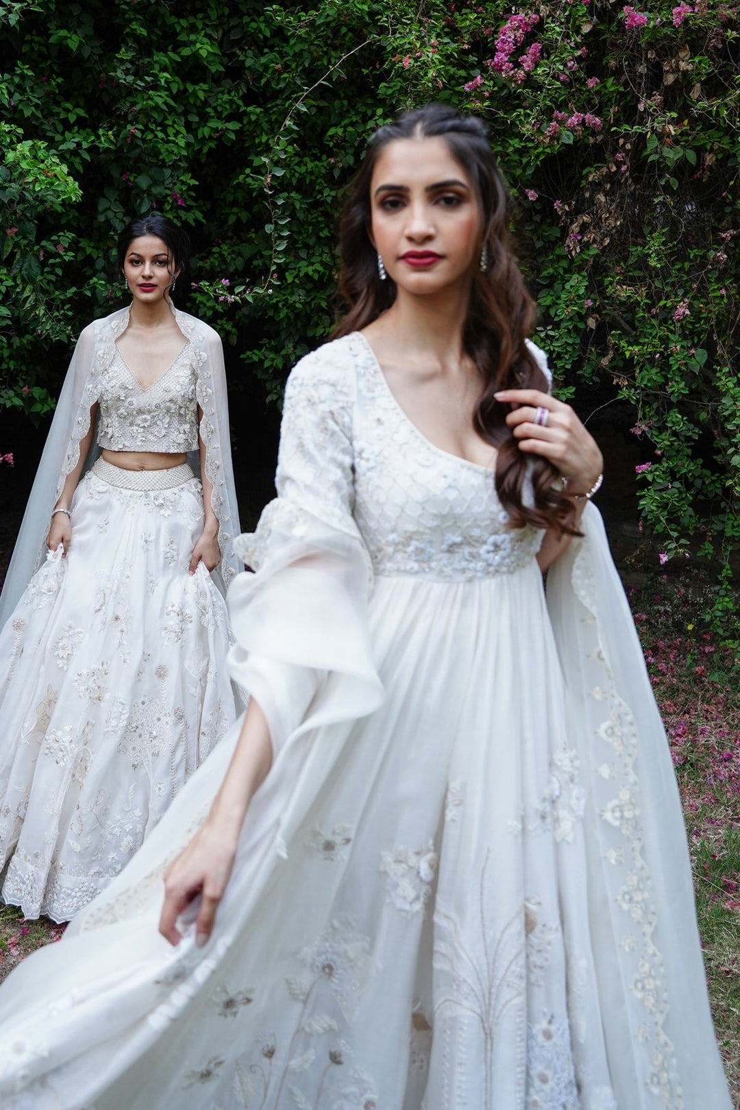 Ivory Embroidered Anarkali With Churidaar & Silk Organza Dupatta