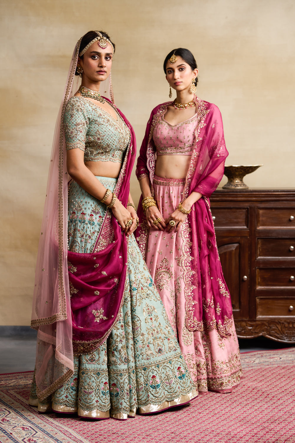 Old Rose Embroidered Lehenga Set