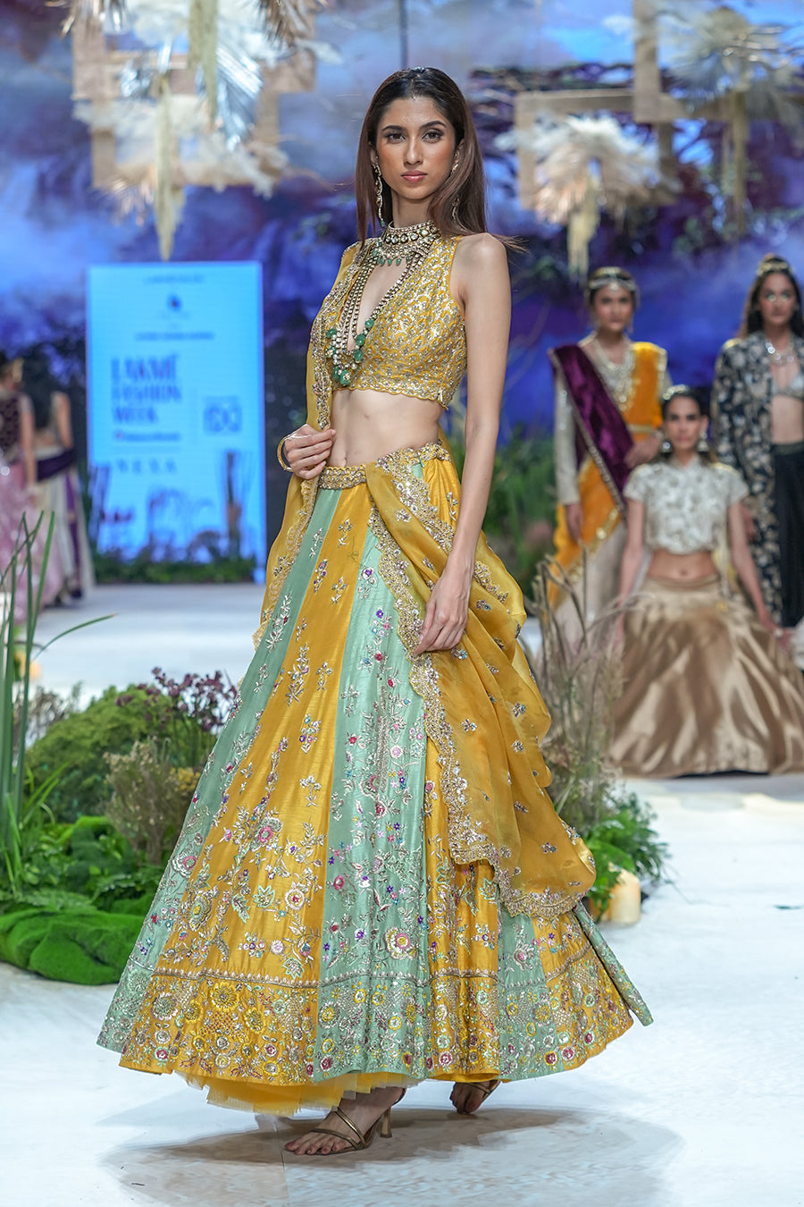 Yellow Viscose Dupion Scalloped Emb. Lehenga & Yellow Organza Emb. Dupatta