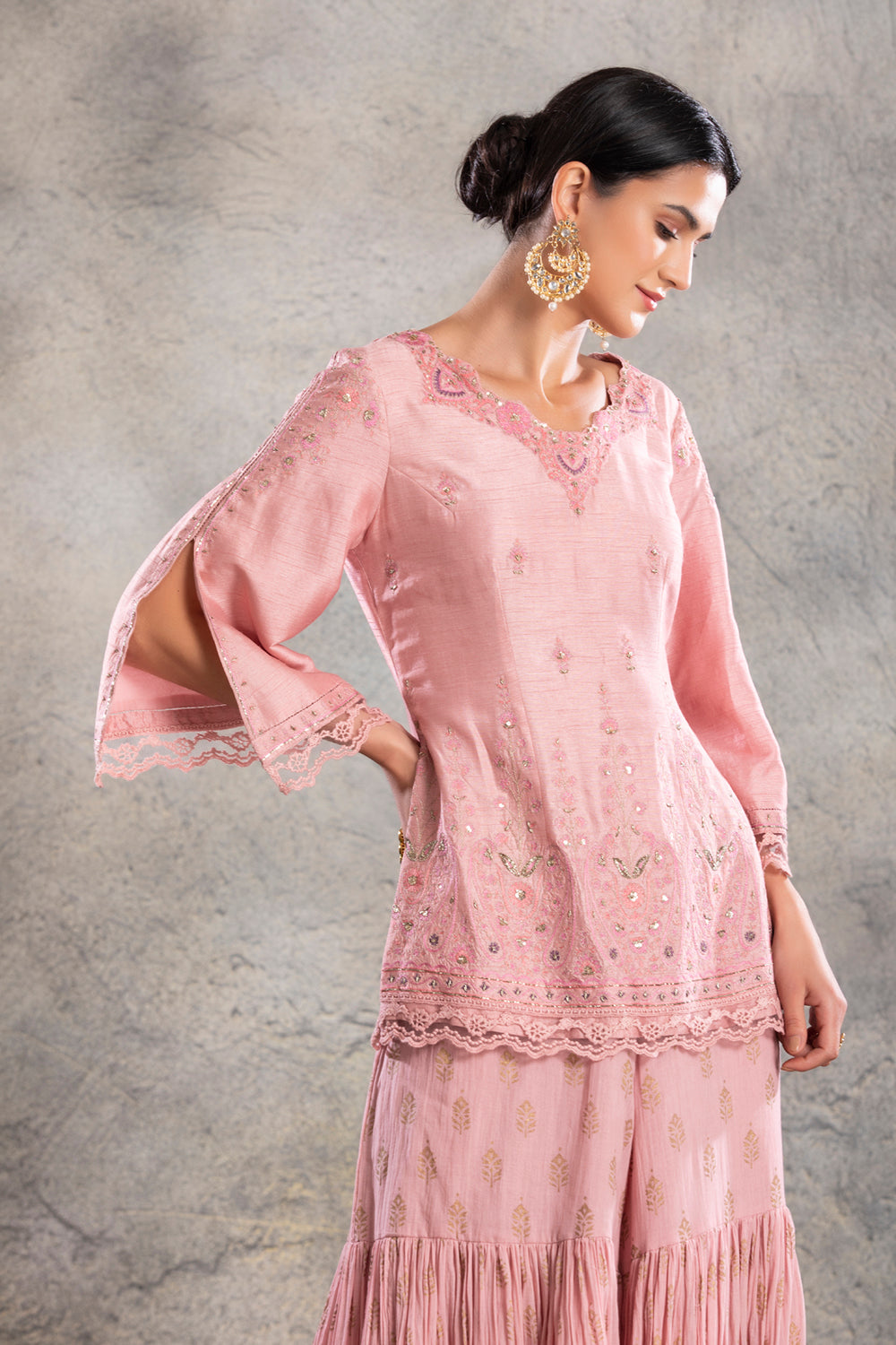 Old Rose Kurti With Sharara And Matching Dupatta