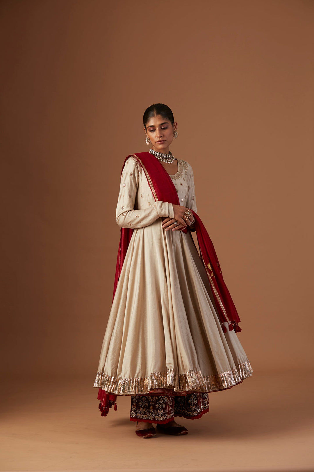 Toosh Silk Chanderi Anarkali With Toosh Emb Pants And Geo Tussar Dup